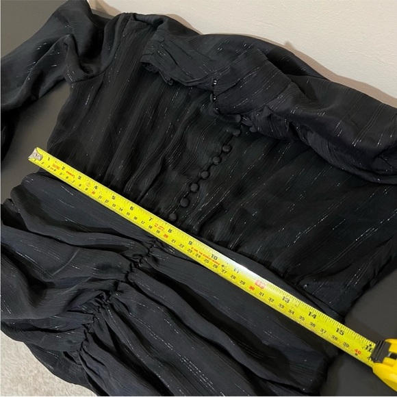 House of Harlow 1960 Black with Sparkle Thread Ruched Long Sleeve Dress - Picture 16 of 16